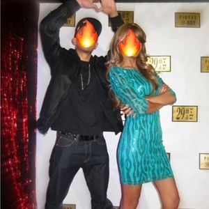 RUBBER DUCKY PRODUCTIONS Teal Beyoncé Inspired Bodycon Sequin Dress Costume S